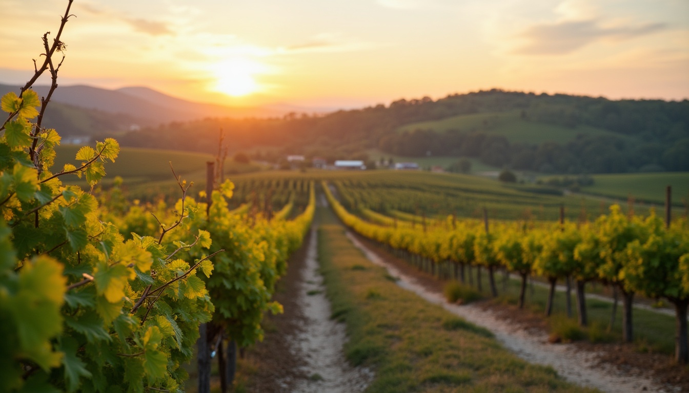 Imagine panoramică cu dealurile viticole din Odobești la apus, evidențiind frumusețea zonei